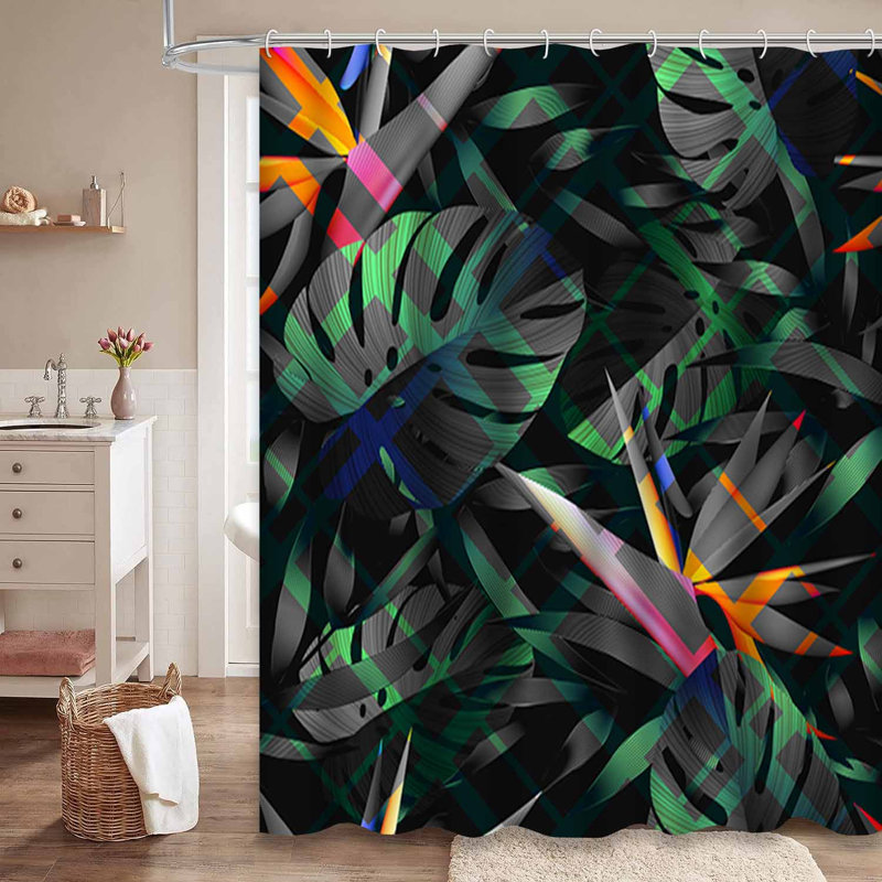 Rideau de douche imperméable à motif de feuilles de marbre tropical avec 12 crochets, L 72 po x l 78 po