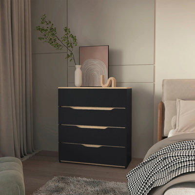 Commodes à 4 tiroirs en wengé et chêne naturel, ensemble de 2