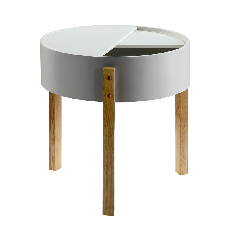 White & Natural Round End Table