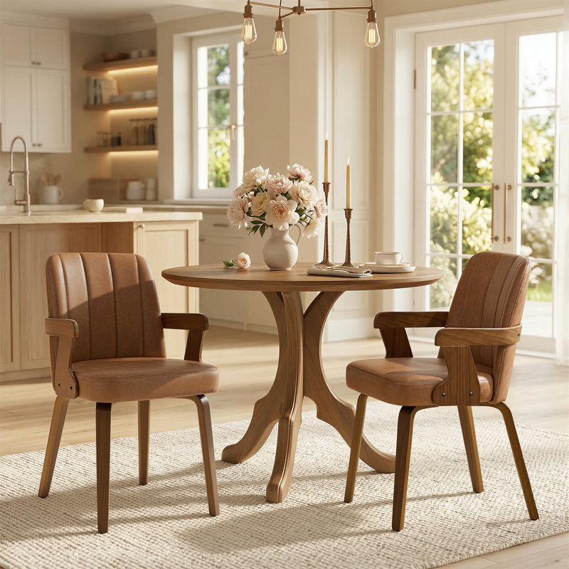 Chaises de salle à manger rembourrées en similicuir 19,5 ", chaise d'appoint moderne avec dossier complet et accoudoirs, Brun