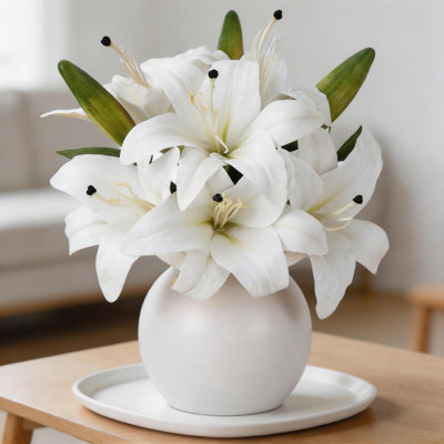 Ensemble de 2 fleurs de lis artificielles blanches - lis en soie réaliste, fleur décorative, arrangement floral, décoration de maison et de mariage, centre de table floral