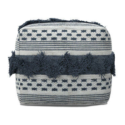 Bowden 18"W Square Boho Pouf Ottoman With Hand Woven Design In Grey And Ivory, Assembled by Dakota Fields