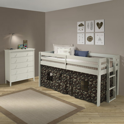 Fern Rock Twin Solid Wood Loft Bed with Playhouse Tent