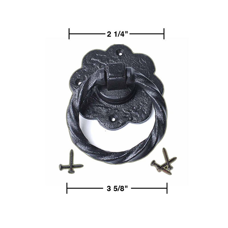 Black Wrought Iron Flower Ring Cabinet Pull with Hardware