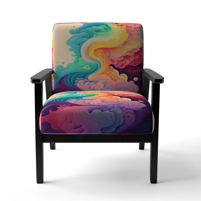 Multicolor Swirly Clouds V - Upholstered Modern Arm Chair, Pink Accent Chair