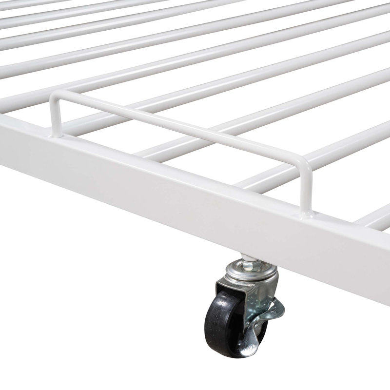 Structure de lit plateforme grand en métal avec lit gigogne, ports USB et support à lattes, aucun sommier nécessaire, Blanc