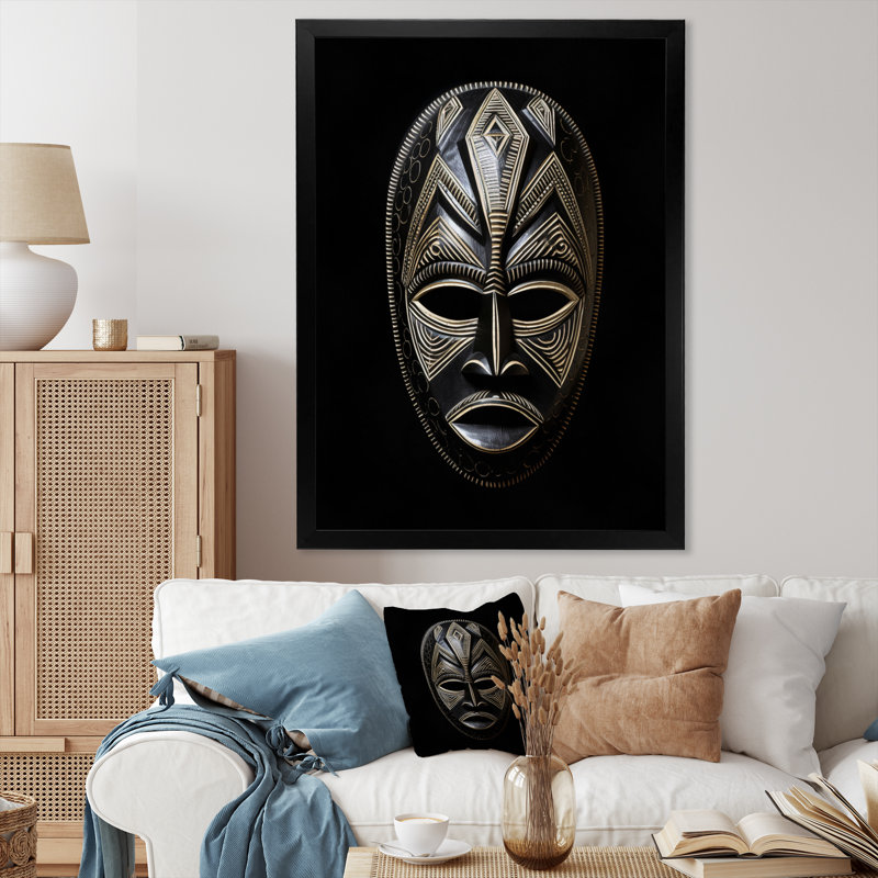 Masque africain traditionnel sur toile Ethnical Traditional, H 20 po x l 12 po x P 1 po, Cadre photo noir
