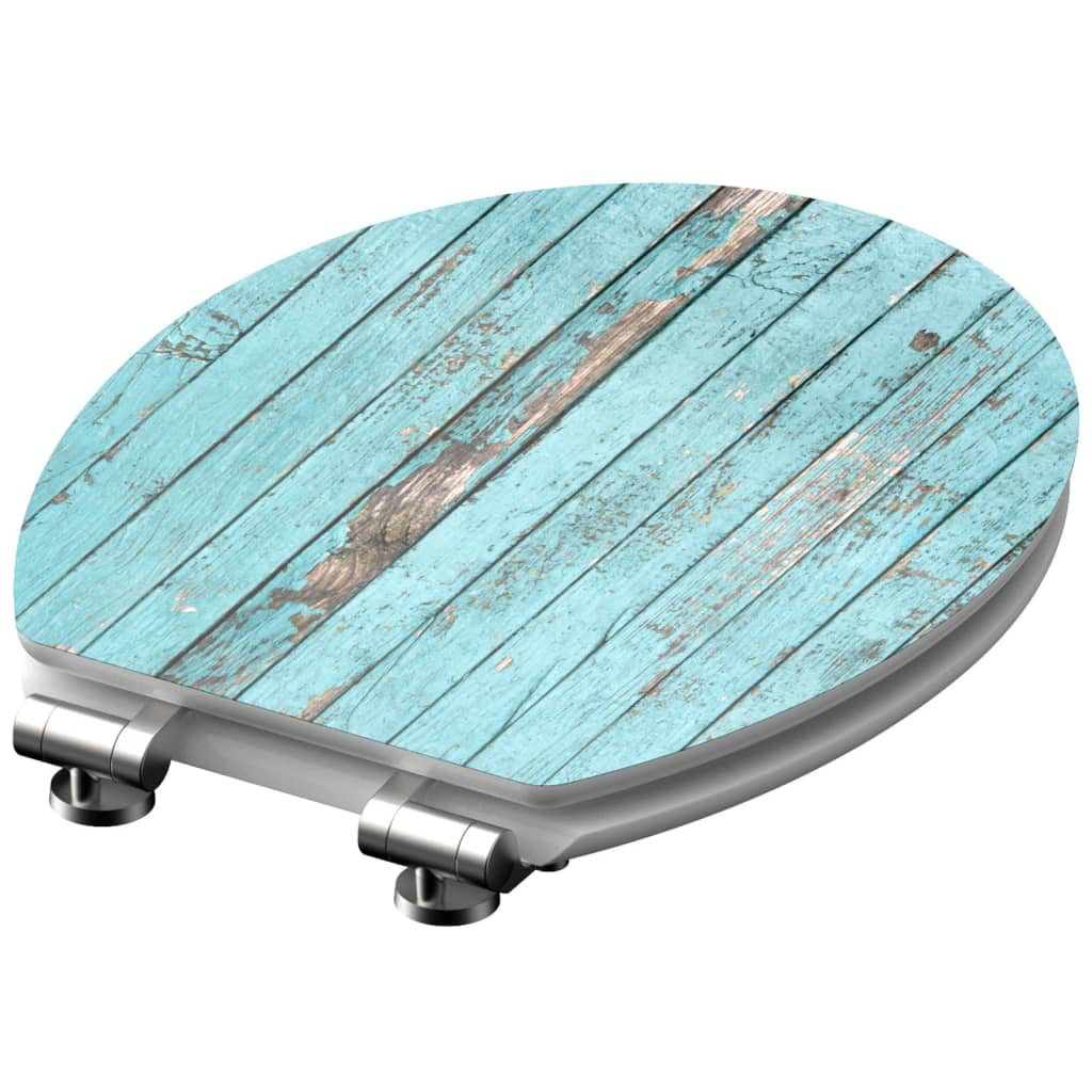 Schütte High Gloss Toilet Seat with Soft-Close Blue Wood MDF