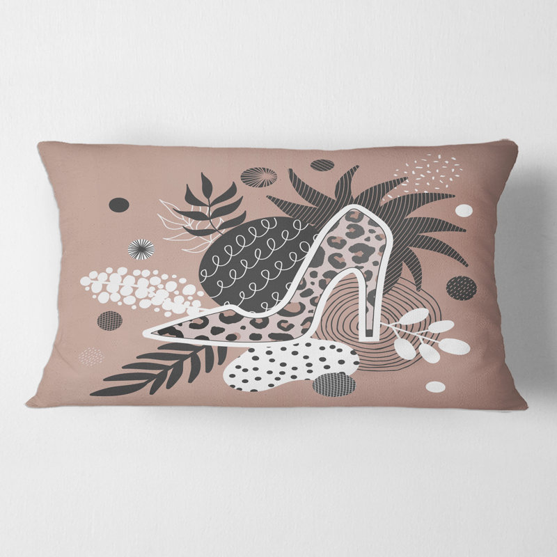 Rectangle, chaussures à talons hauts léopard, feuilles tropicales - Coussin décoratif imprimé moderne
