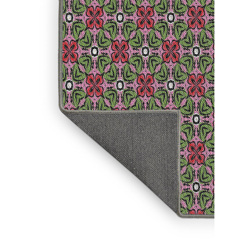 Tapis rose/vert à motifs, Rectangle 5 pi x 7 pi