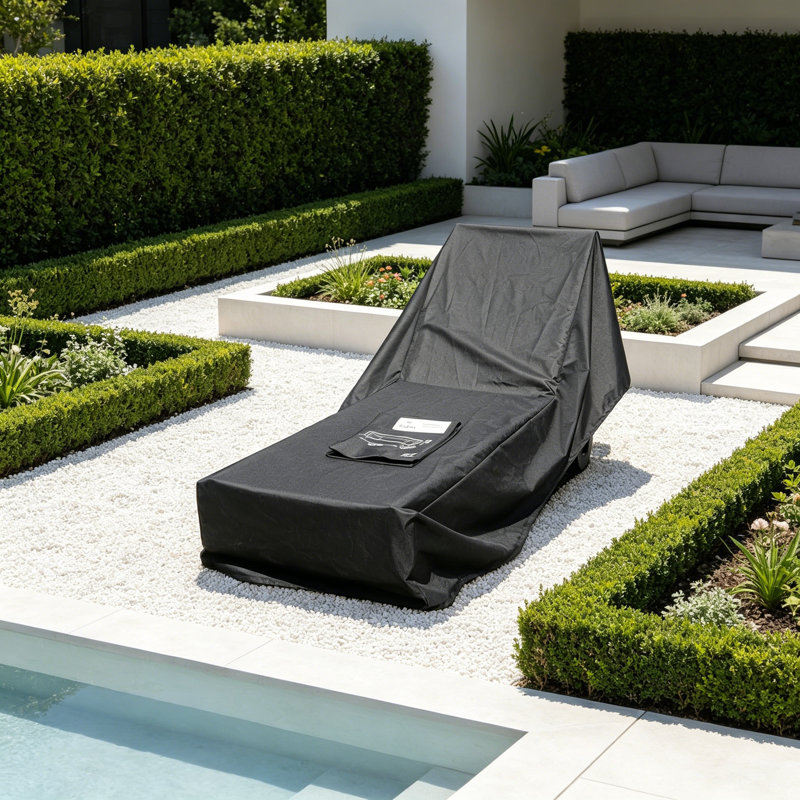 Housse de chaise longue imperméable pour l'extérieur, résistante au vent et à la poussière avec cordons élastiques (H 77 po x l 26 po x H 15,4 po), noir