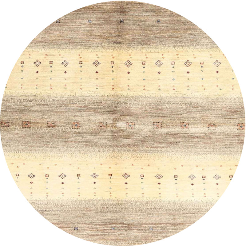 Tapis contemporain gris / jaune, Rond 7 pi x 7 pi