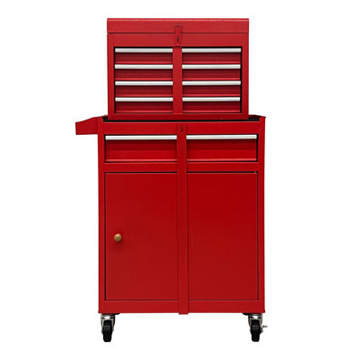 5‑Drawer Rolling Tool Chest, Metal Tool Storage Cabinet with Detachable Top, Sliding Drawers,Lockable Wheels and Lock‑System, Tool Cart Organizer for Garage Workshop-Red
