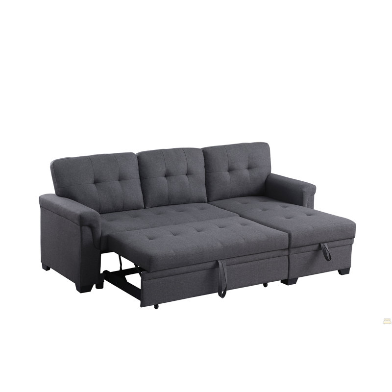 Canapé-lit modulaire réversible en lin gris foncé 84 po avec rangement Lucca