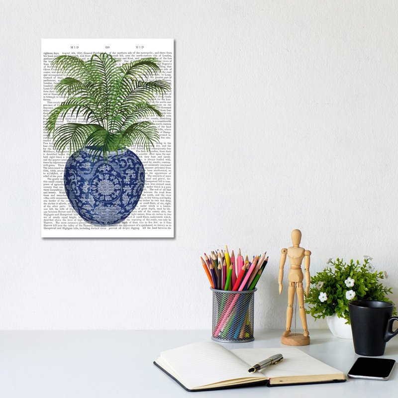 Chinoiserie Vase 6, With Plant Book Print by Fab Funky - Wrapped Canvas Gallery-Wrapped Canvas Giclée