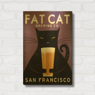 « Cat Brewing » de Ryan Fowler, tableau mural en métal doré, 40,6 cm x 61 cm