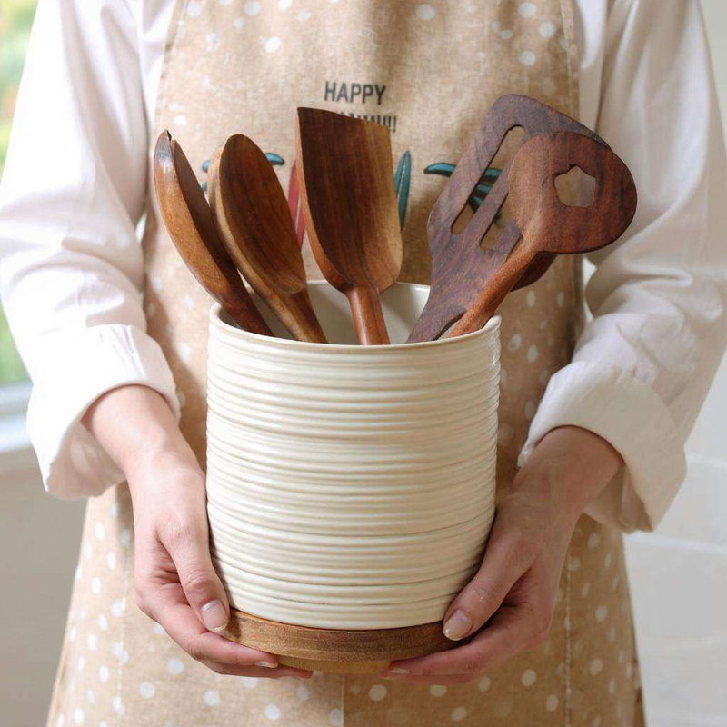 Rotating White Utensil Holder, 6.2 Inch