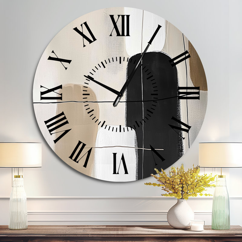 Compositions géométriques dans des tons naturels - horloge murale moderne en métal, Surdimensionné