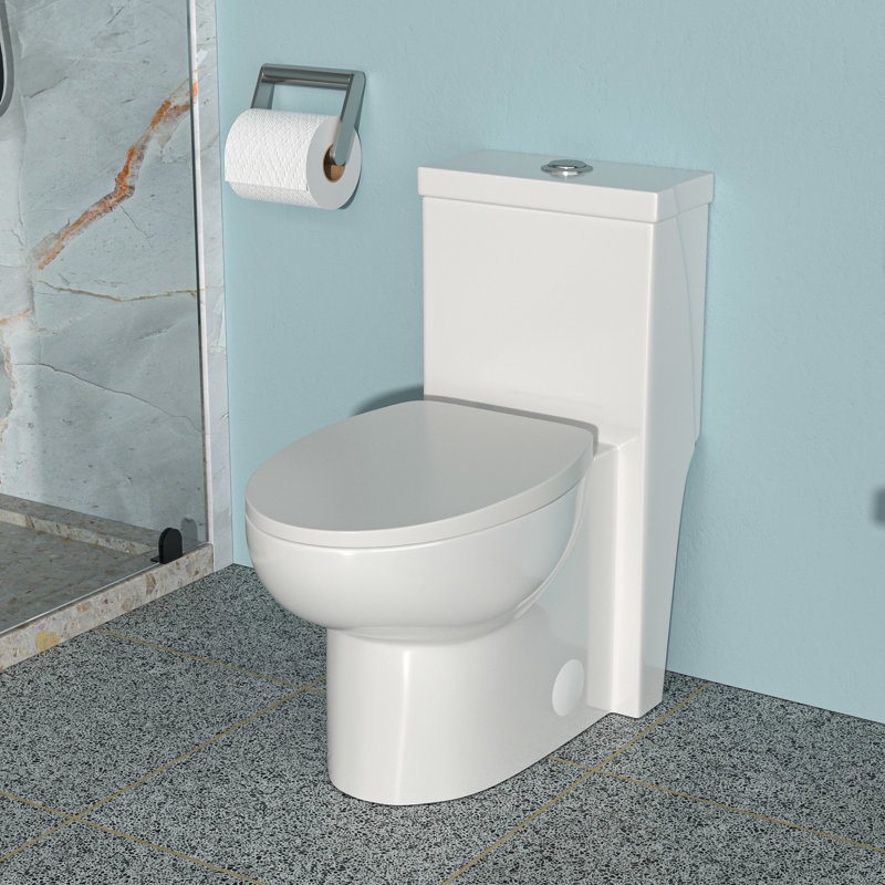 Ceramic Dual Flush Toilet With Soft Seat And Powerful Suction - Effective Bathroom Flushing Skirted Bowl Stylish Centerpiece