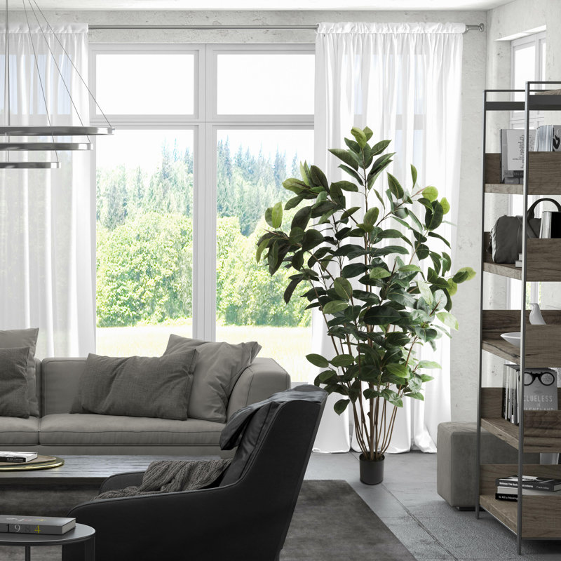 7' Potted Artificial Green Rubber Tree