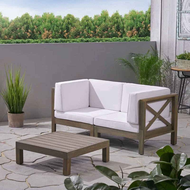 Causeuse modulaire à 2 places avec table basse X-Back, White Cushion/Wood Frame
