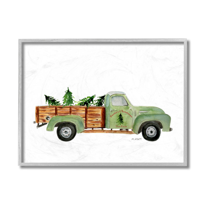 «Santa's Christmas Tree Farm Green Vintage Truck», reproduction d'impression, H 11 po x l 14 po x P 1,5 po