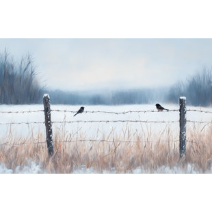 Two Birds on a Fence in Winter