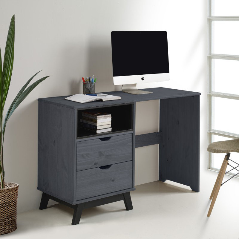 Akshara Solid Wood Top Writing Desk, Grey