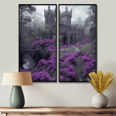 Château de brouillard monochromes gris et gris en fleurs III - impressions sur toile traditionnelles roses 2 pièces
