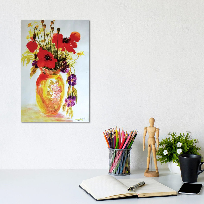 Poppies In A Vase by Joan Thewsey - Wrapped Canvas Painting, 30.48cm H x 20.32cm W x 1.91cm D