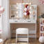 Ensemble de coiffeuse blanche moderne avec miroir, chaise, tiroirs, ampoule à 3 modes de couleurs