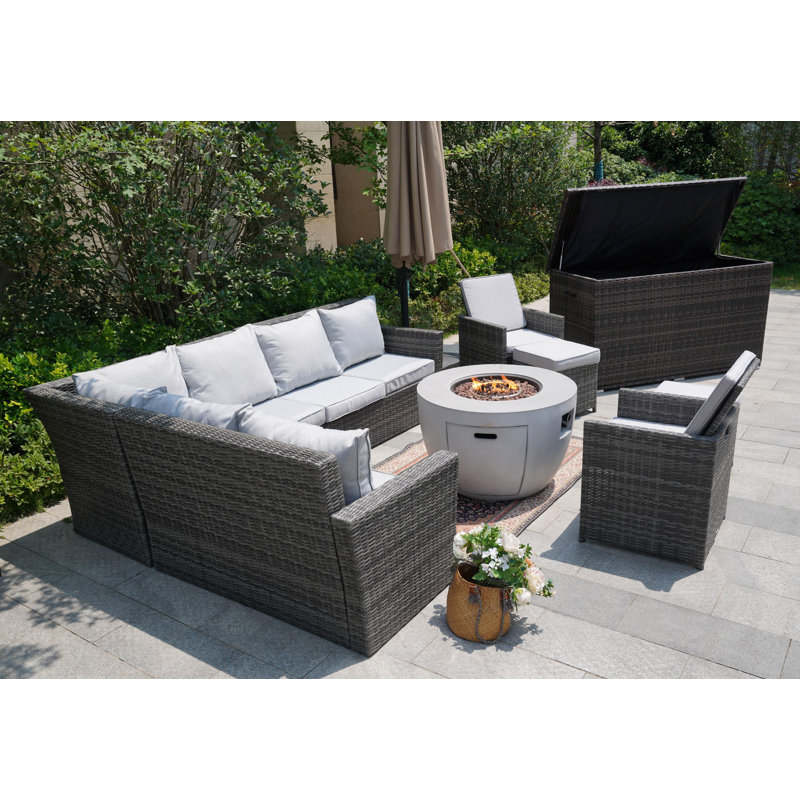 10 - Person Modular Patio Conversation Set with Cushions, Gray