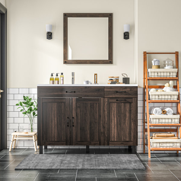 Wall-Mounted Sink Floor Cabinet Cebu Bamboo - Black Wood