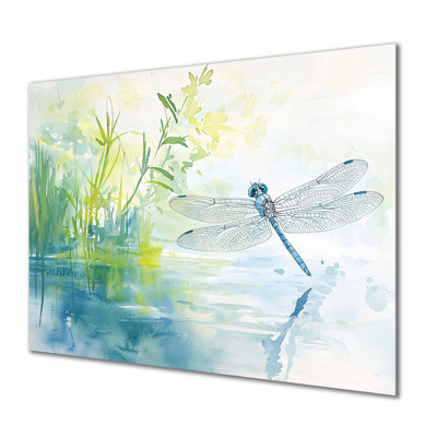 Libellule par la rivière I - animaux, impression murale en métal