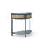 Console demi-lune antique avec porte coulissante en rotin vert, American Design