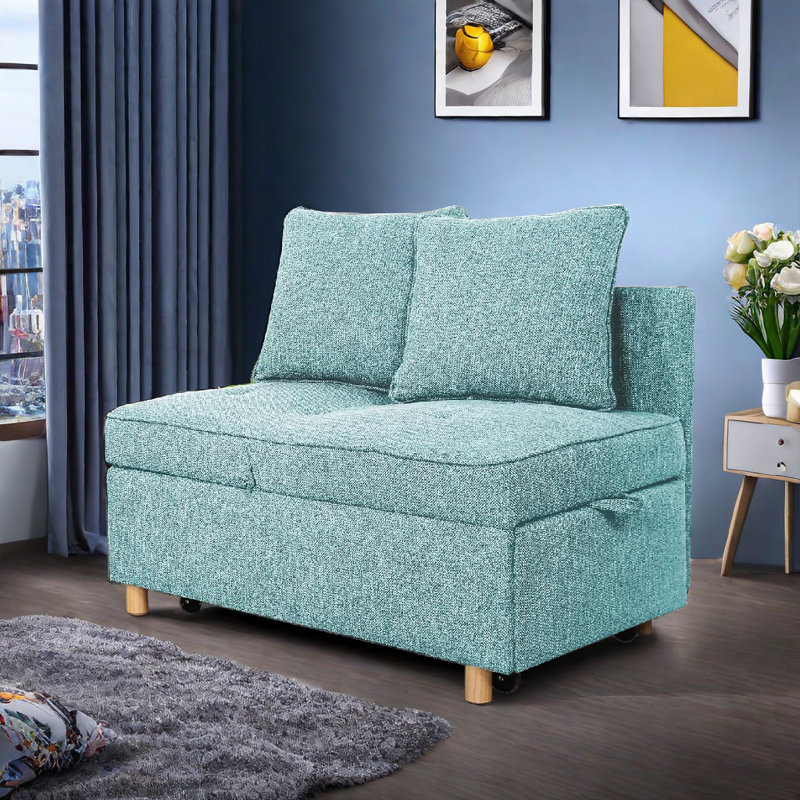 Acklen 70.8" Linen Armless Sofa Bed, Blue