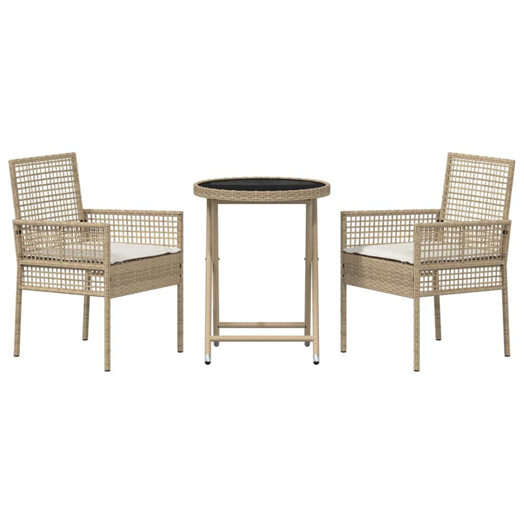 Garden Bistro Set 3 Pcs Beige Poly Rattan