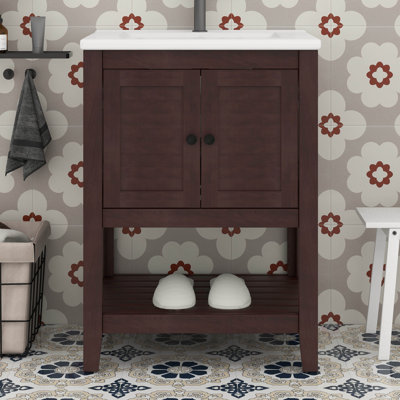 Meuble-lavabo 24 po avec lavabo, petit meuble-lavabo avec lavabo en céramique, meuble-lavabo avec 2 portes et 1 tablette ouverte