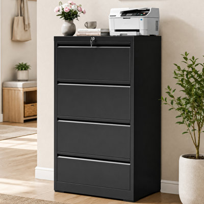 4 Drawer Metal Lateral File Cabinet with Lock All Steel Lockable Filing Cabinet for Letter, Legal & A4 Hanging Folders, Home Office Storage Cabinet.