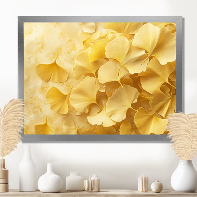 Golden Ginkgo Leaves Harmony III - feuilles, art mural