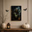 Squelette, sorcier versant, potion verte dans une toile d'Halloween foncé-1731364182
