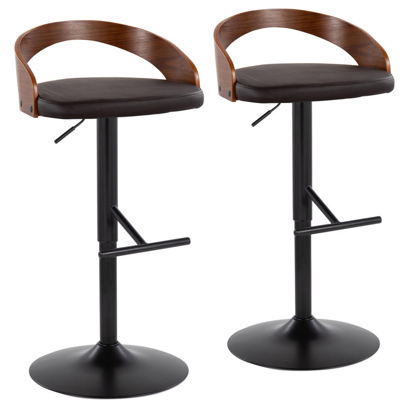 Cream Adjustable Swivel Bar Stool with Walnut Backrest