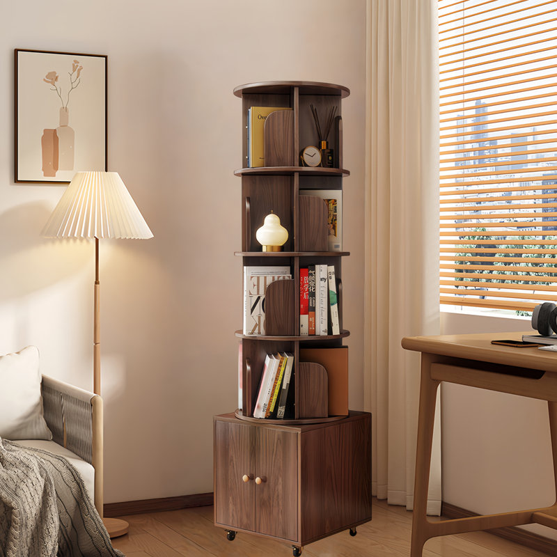 Rotating Bookshelf, 360 Degree Left and Right Rotation Floor Standing Bookcase, Multi-Functional Bookshelf Organizer, with Storage Cabinet