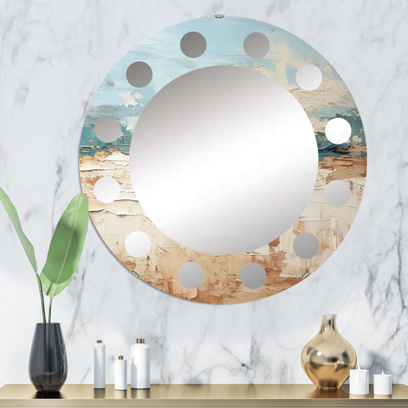 Coastal Beach Sand Whispers I - Miroir mural moderne rond, 32 po x 32 po