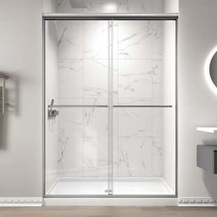 Porte de douche coulissante double demi-cadre l 50 po - 54 po x H 70 po avec verre trempé transparent de 1/4 po (6 mm)