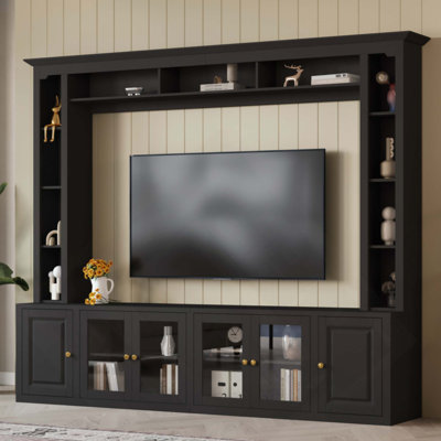4-Piece Modern Entertainment Center Wall Unit With Bookshelves, All-In-1 Large TV Stand With Door For Tvs Up To 80", 92Inch Media Console With Adjusta