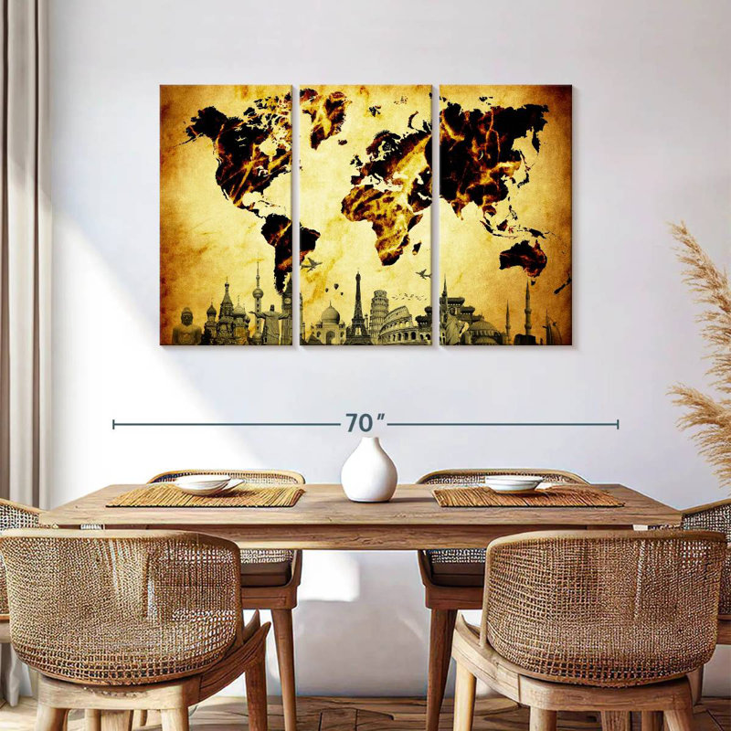 Aliaz Fiery Amber World Map, 36" H x 57" W