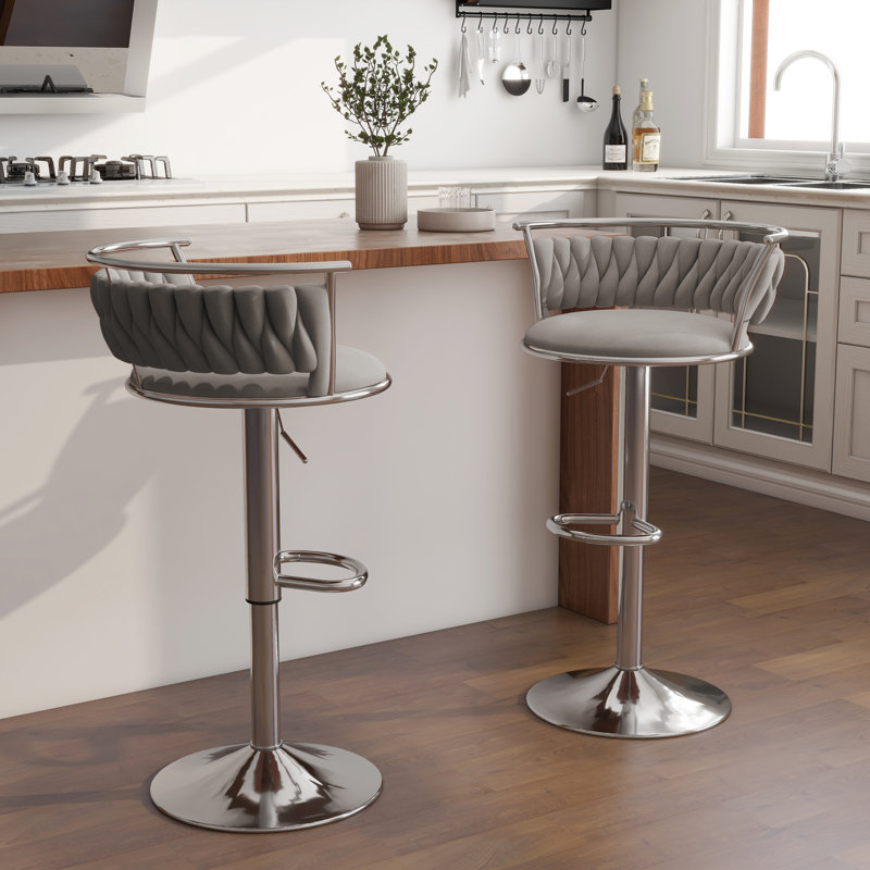 Christal Height Adjustable Swivel Bar Stool, Grey, Silver