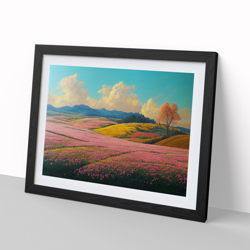 Spring Landscape Meadow Vol.5 - Single Picture Frame Print, 25cm H x 34cm W x 2cm D, Black