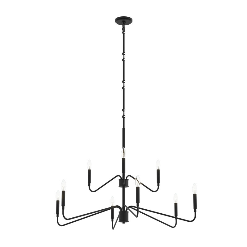 Pilar Two-Tier Nine-Light Matte Black Chandelier, Matte Black